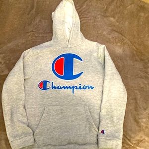 gray champion hoodie. no stains